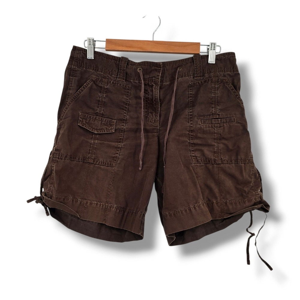 Ann Taylor Loft Women Brown Cotton Cargo Shorts Size 6 Drawstring Ripstop